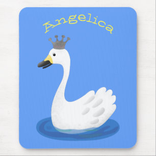 Cute white swan with crown cartoon mousepad