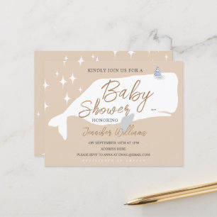 Cute White Whale Baby shower Beige Invitation
