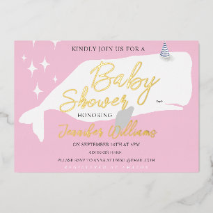 Cute White Whale Girl Baby shower rose Invitation