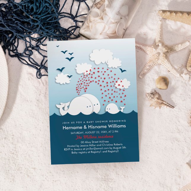 Cute White Whales Couples Baby shower Invitation (Créateur téléchargé)