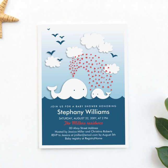 Cute White Whales Invitation Baby shower élégant (Créateur téléchargé)