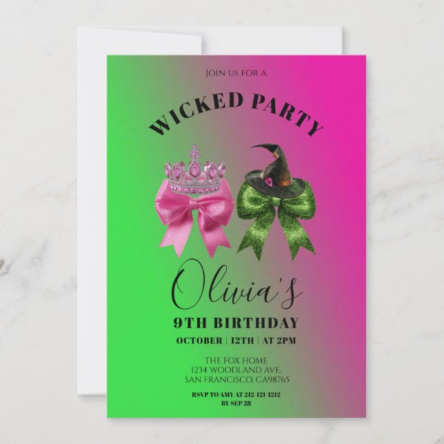 Cute Wicked Bow Invitation de fête d'anniversaire (Devant)