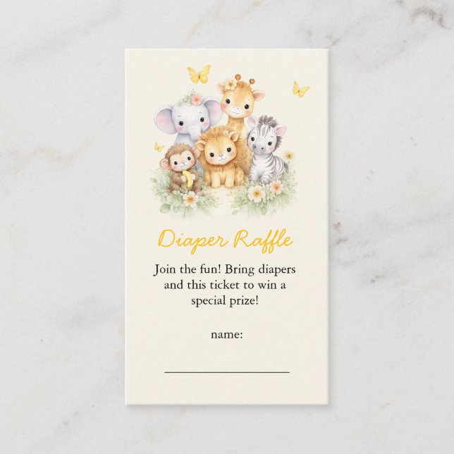 Cute Wild One Safari Animals Diaper Raffle  Begleitkarte (Vorderseite)