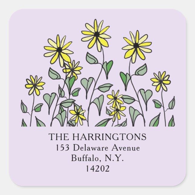 Cute Wildflowers Lavender Square Return Address Quadratischer Aufkleber (Vorderseite)