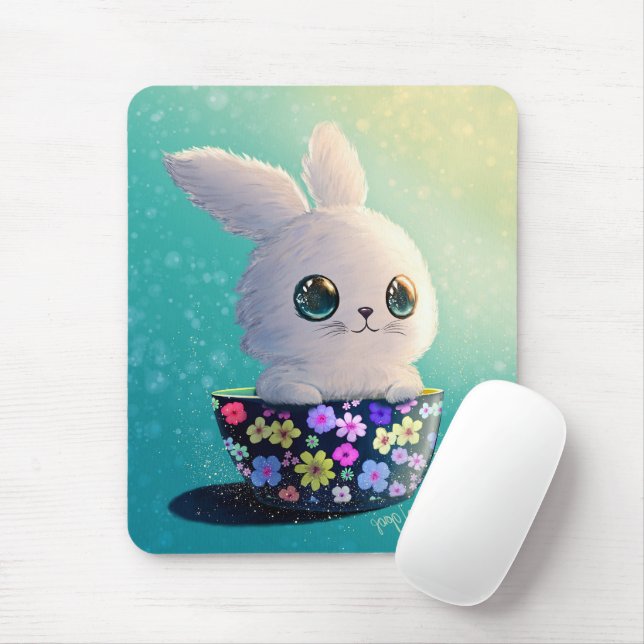 Cute Wildlife Of Spring Guardian: Bunny in Bloom  Mousepad (Mit Mouse)