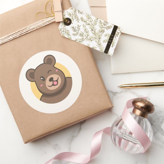  Cute Winking Cartoon Bear Avatar Vector Illustrat Runder Aufkleber (Schenken)