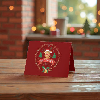 Cute Winking Reindeer Happy Holidays Christmas Car Dankeskarte