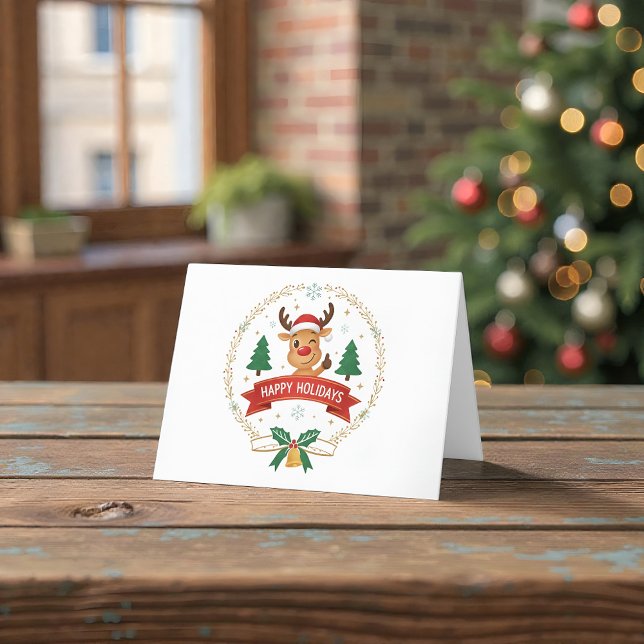 Cute Winking Reindeer Happy Holidays Christmas Car Dankeskarte (Von Creator hochgeladen)