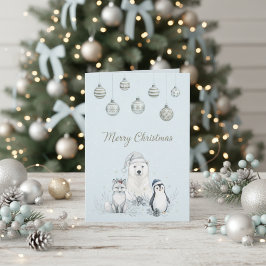 Cute Winter Animals Soft Blue Arctic Feiertagskarte