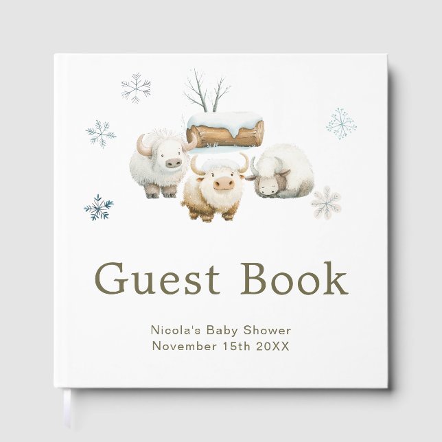 Cute Winter Arctic Cow Baby Shower  Gästebuch (Vorderseite)