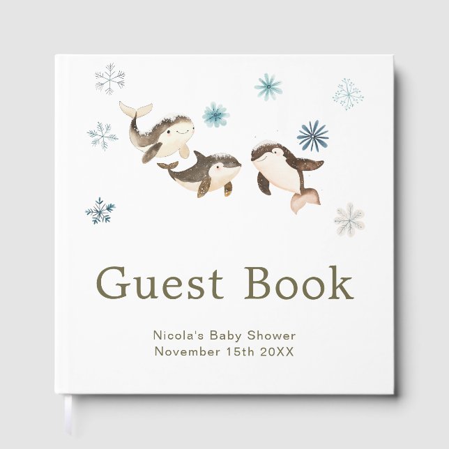 Cute Winter Arctic Whale Baby Shower Gästebuch (Vorderseite)