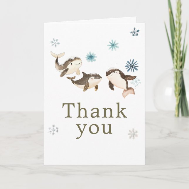 Cute Winter Arctic Whale Birthday Party Dankeskarte (Vorderseite)