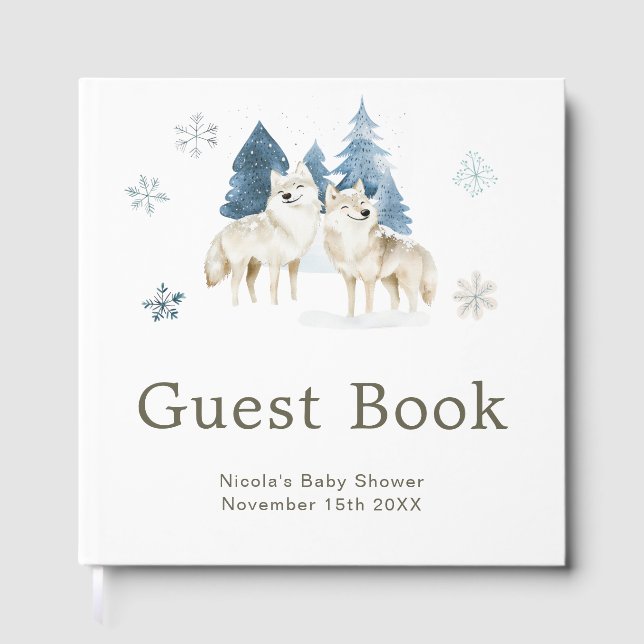 Cute Winter Arctic Wolf Baby Shower Gästebuch (Vorderseite)