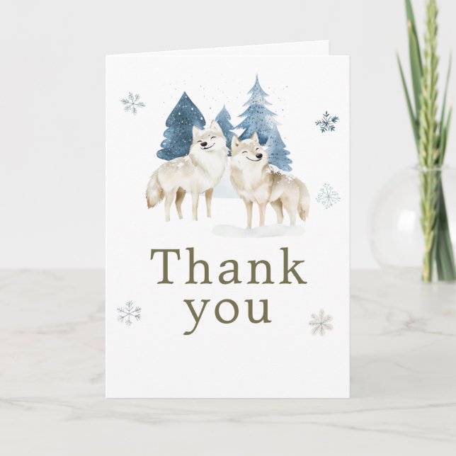Cute Winter Arctic Wolf Birthday Party Dankeskarte (Vorderseite)