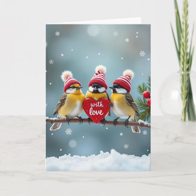Cute Winter Birds Knit Hat Greeting Card Karte (Vorderseite)