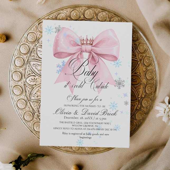 Cute Winter Bow Baby its Cold Outside Baby Shower Einladung (Von Creator hochgeladen)