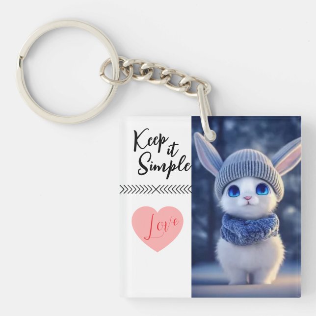 Cute Winter Bunny Keychain Schlüsselanhänger (Vorderseite)