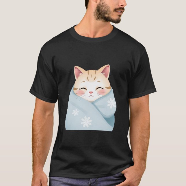 Cute Winter Cat Wrapped in Snowflake Blanket ✨🐾❄️ T-Shirt (Vorderseite)