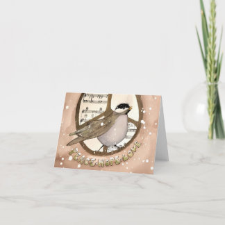 Cute Winter Chickadee in Peace Sign Dankeskarte
