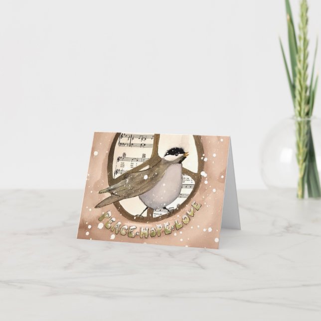 Cute Winter Chickadee in Peace Sign Dankeskarte (Vorderseite)