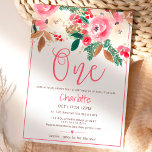 Cute winter Christmas floral Watercolor photo One Einladung<br><div class="desc">A cute and modern pink red, winter Christmas baby first birthday featuring a pretty hand painted pink, red, green , brown winter holidays feel floral watercolor bouquet with gold glitter confetti, add your baby photo at the back with a modern geometric frame border. All the text color is editable, contact...</div>