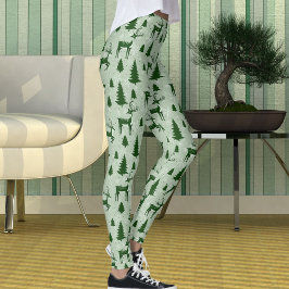 Cute Winter Christmas Reindeer Snowflakes Pattern Leggings