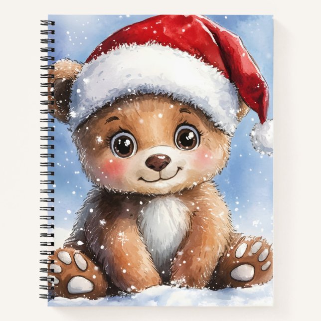 Cute Winter Christmas Santa Bear Cub Watercolor  Notizbuch (Vorderseite)