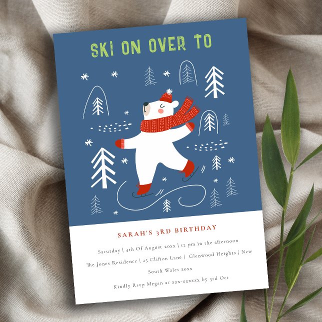 Cute Winter Forest Bear Ski Any Age Kids Birthday Einladung (Von Creator hochgeladen)