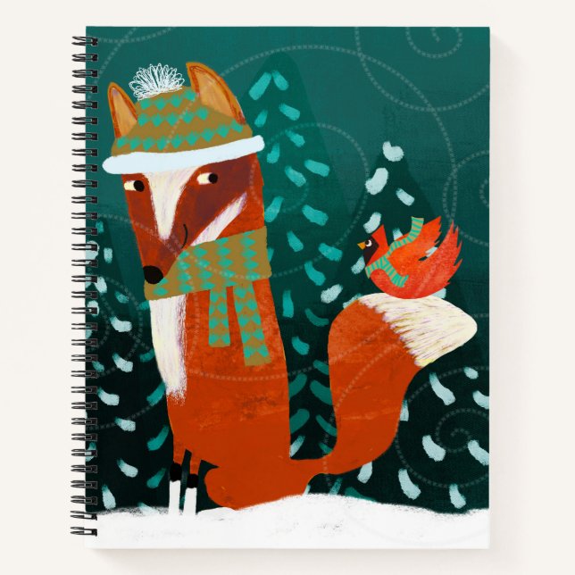 Cute Winter Fox and Cardinal Notebook Notizbuch (Vorderseite)