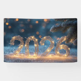 cute winter fox new year 2026 party banner