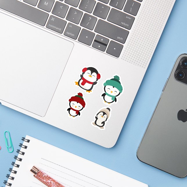 Cute Winter Penguin Kawaii Sticker Set (Laptop mit iPhone)