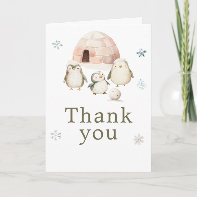 Cute Winter Penguins Birthday Party Dankeskarte (Vorderseite)