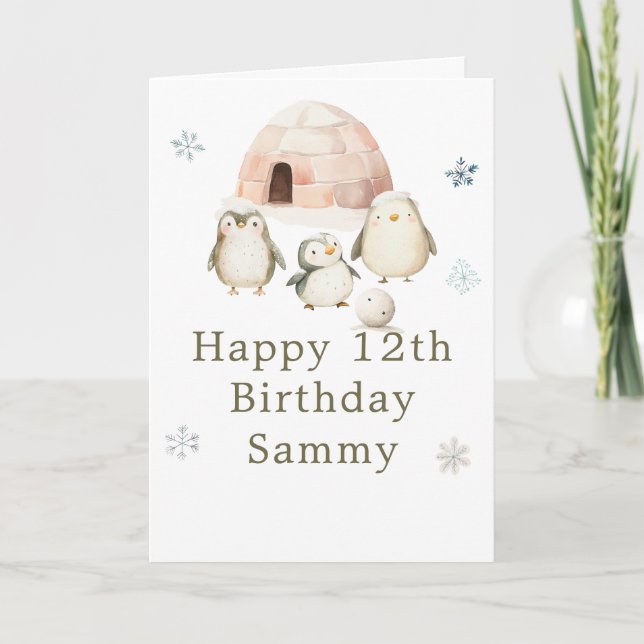 Cute Winter Penguins Birthday Party Karte (Vorderseite)