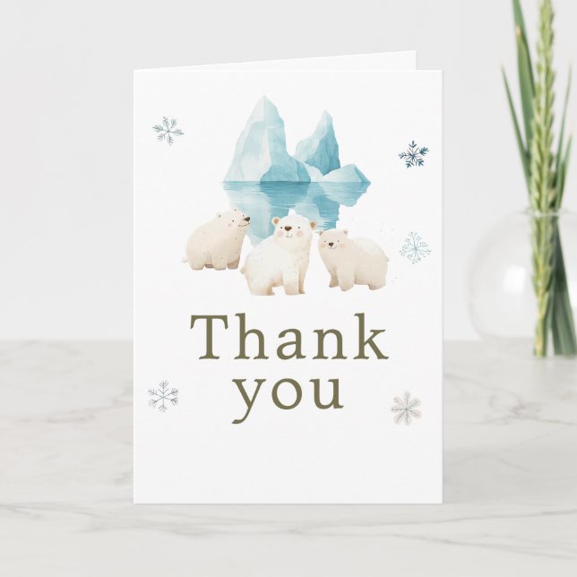 Cute Winter Polar Bears Birthday Party Dankeskarte (Vorderseite)