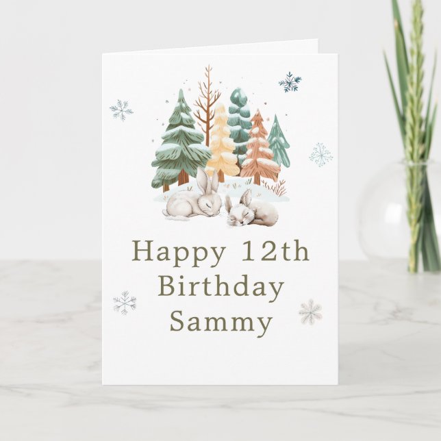Cute Winter Rabbits Birthday Party Karte (Vorderseite)