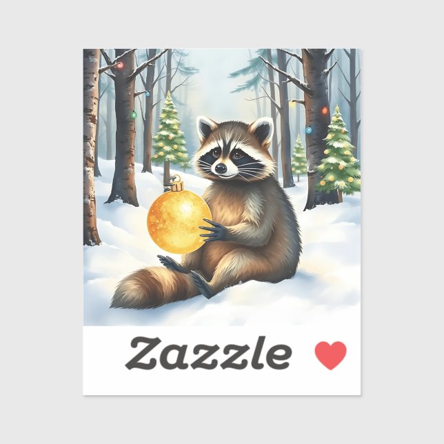 Cute Winter Raccoon with Gold Ornament Christmas Aufkleber (Blatt)