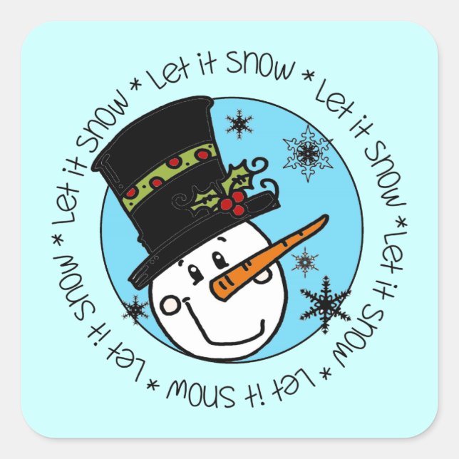 Cute Winter Snowman lässt es schneien Quadratischer Aufkleber (Vorderseite)