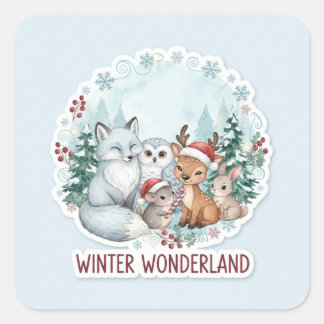 Cute Winter Woodland Creatures Zazzle Gift  Quadratischer Aufkleber