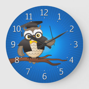 Cute Wise Owls with Glasses Große Wanduhr