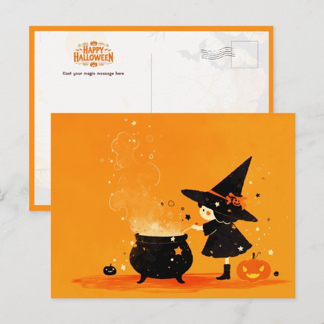 Cute Witch Brewing Magic Potion Postkarte (Vorne/Hinten)