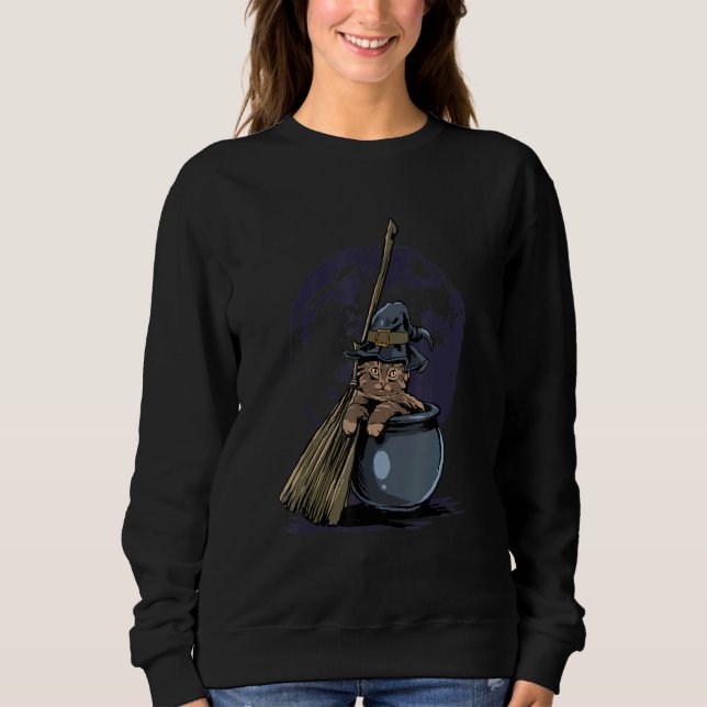 Cute Witch Cat Halloween Full Moon Kitty Cat  Cat  Sweatshirt (Vorderseite)