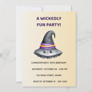 Cute Witch Hat Halloween Birthday Invitation Kids Einladung