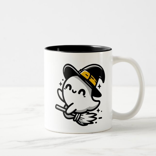 Cute Witchy Ghost on Broom Halloween Mug | Two-Sid (Droit)