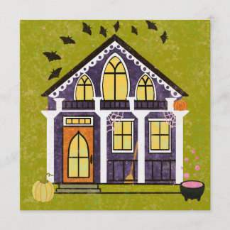 Cute Witchy Haunted Halloween Cottage  Einladung