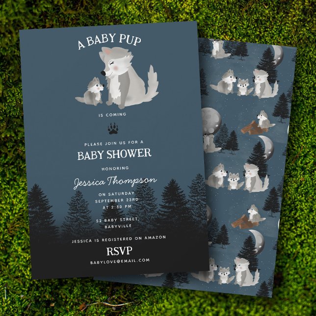 Cute Wolf Baby Pup and Mom Woodland Baby Shower Einladung (Cute Wolf Baby Pup and Mom Woodland Baby Shower Invitation)