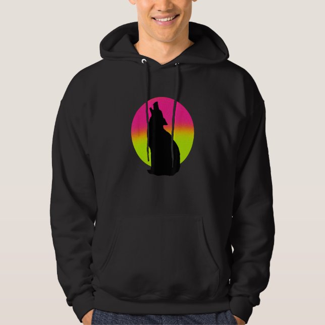 Cute Wolf   Howling Wolf Retro Sunset Hoodie (Vorderseite)