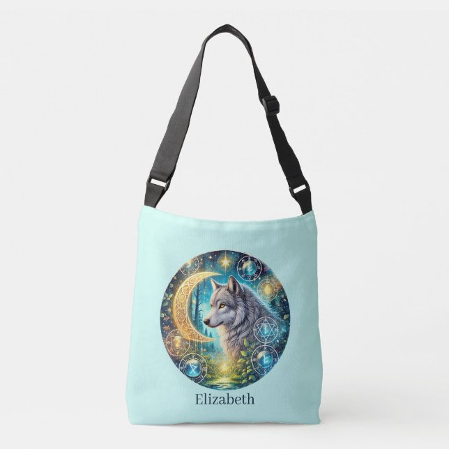 Cute wolf lovers add name  tragetaschen mit langen trägern (Vorderseite)