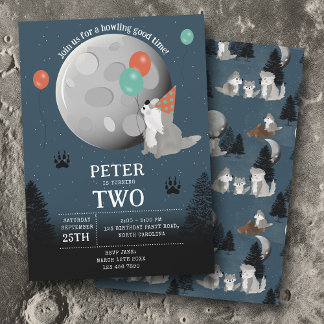 Cute Wolf Pack Woodland Moon Howling Birthday Einladung