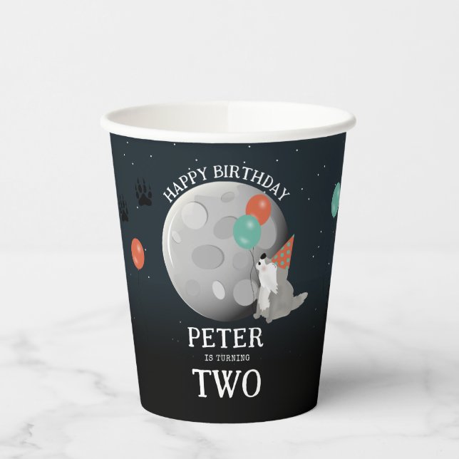 Cute Wolf Pack Woodland Moon Howling Birthday Pappbecher (Links)