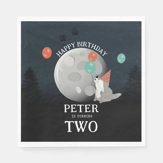 Cute Wolf Pack Woodland Moon Howling Birthday Serviette (Vorderseite)